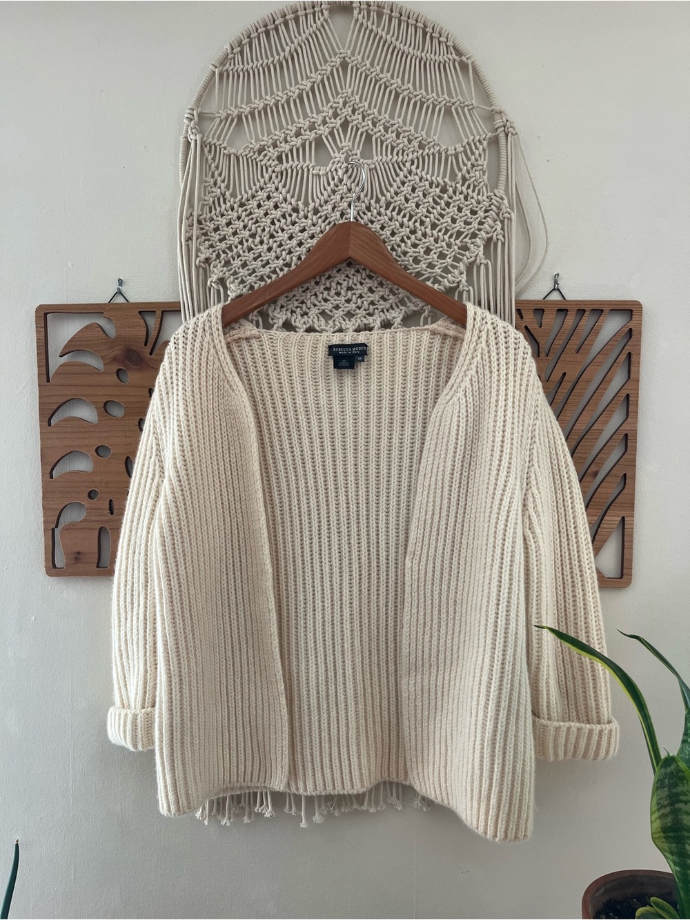 Rebecca Moses 100% Cashmere Ribbed Open-Front Cardigan Made in Italy Medium